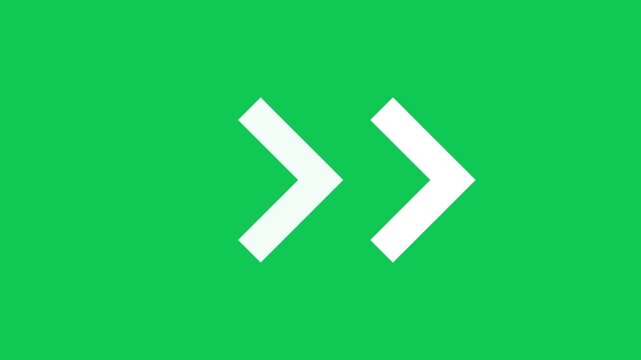 Animated White Bold Chevron Arrows Pointing Right Sequential Motion on Green Screen Chroma Key Overlay for Direction Navigation Next Step Pointer Transition Social Media Video VFX