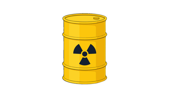 Yellow barrel with radiation hazard symbol isolated on white
