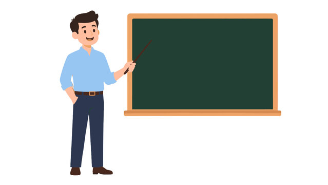 Male teacher pointing at blank classroom blackboard illustration