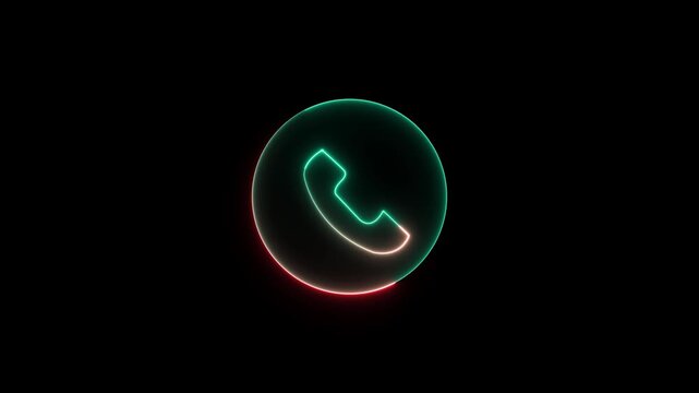 Glowing neon incoming call icon isolated on black background. HAD Video motion graphic animation