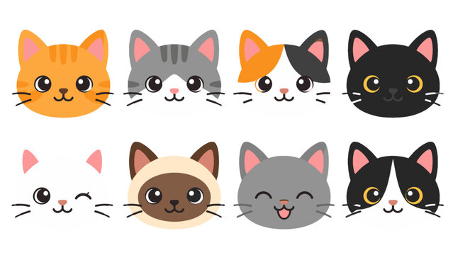 Cute cat face icons set