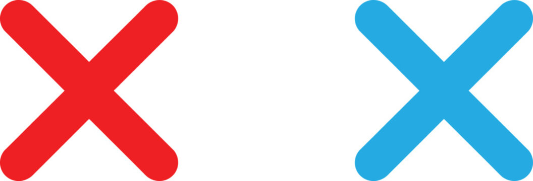 Red and blue cross marks icon set for choice and decision making