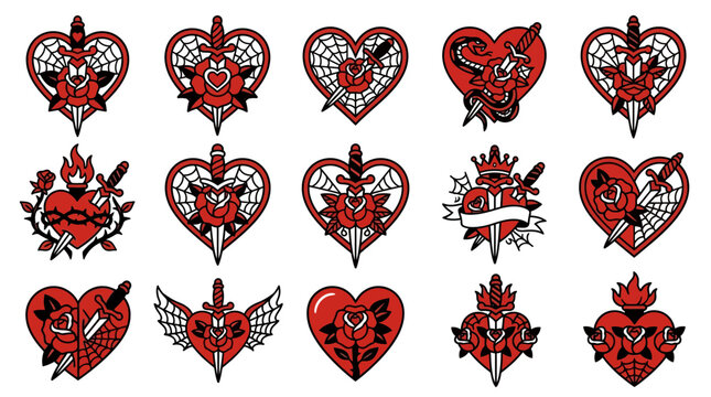 Sacred heart and dagger tattoo flash designs.