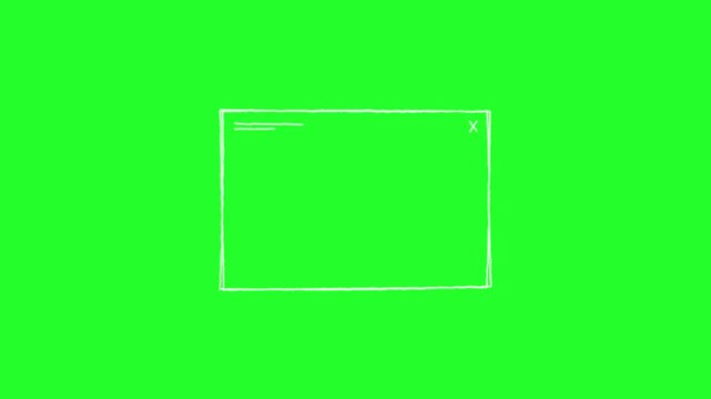 Animated Hand Drawn Sketch Window Browser Frame Drawing Reveal Motion on Green Screen Chroma Key Overlay for Doodle Whiteboard Explainer Presentation Education Video Production