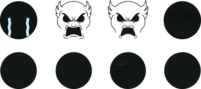 Circular faces with various emotional expressions