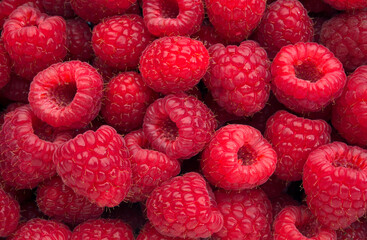 Raspberries background close up top view © Alex