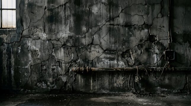 Abandoned Concrete Wall with Cracked Surface.