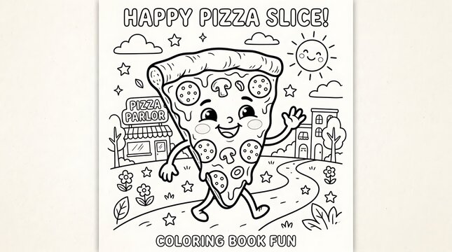 Happy Pizza Slice Character Coloring Page food