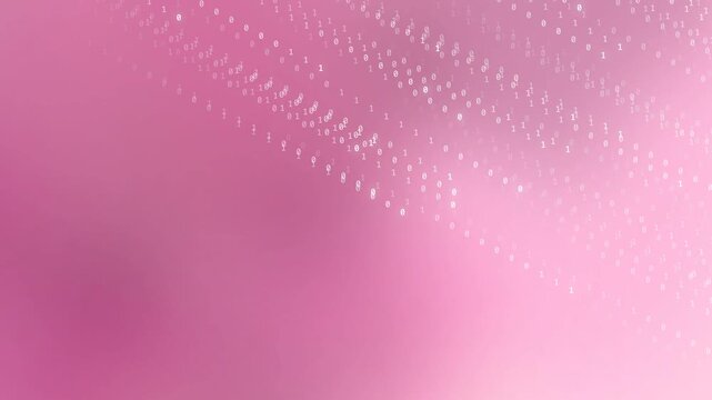 Motion watercolor Abstract Digital Binary Code Stream Flowing Downward on a Soft Pink Gradient Background suitable for web design and abstract graphic