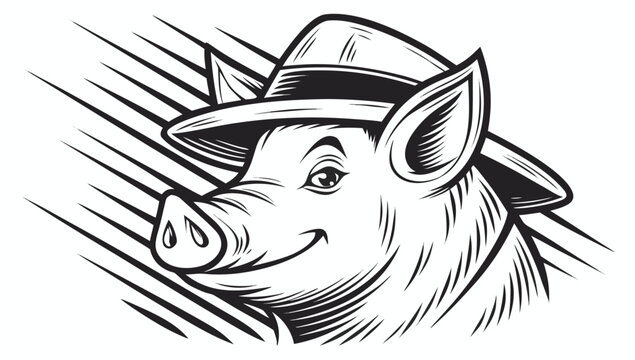 Vector illustration illustration of a pig wearing a hat