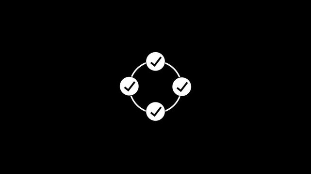 Animated circular process chart with four checkmark icons completing a connection cycle.