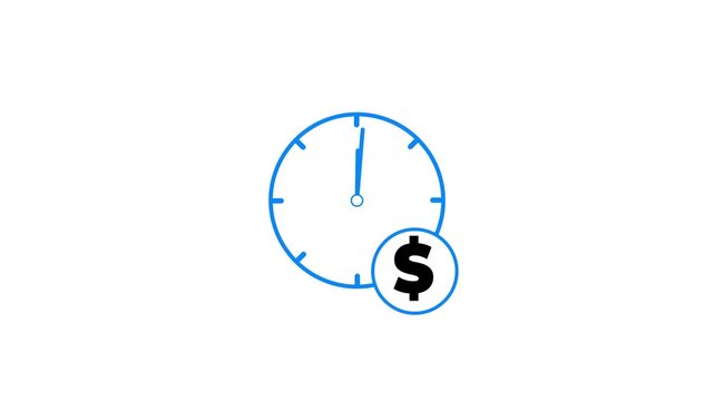 Animated clock and dollar coin on transparent background, suitable for finance or time management concepts in business presentations or designs