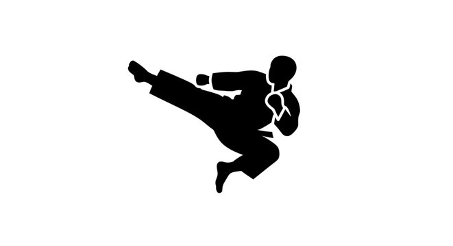 Martial arts silhouette, karate man kicking, dynamic action pose