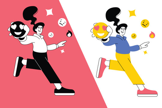 Happy Person Holding Emoji Sphere Illustration