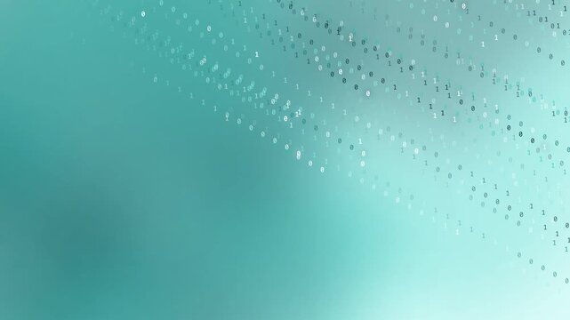 Motion watercolor Abstract Digital Binary Code Stream Flowing Downward on a Soft Teal Gradient Background suitable for presentations design projects w