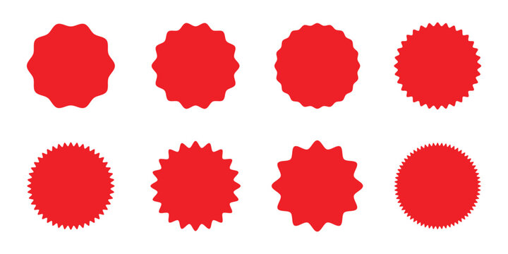 Set of red starburst, sunburst badges, Sale sticker, price tag, starburst icon set . vector star rosette badges. Promotion sale and shop offer labels, sunburst stamps and tag silhouettes for price tag