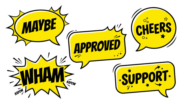 comic speech bubbles with positive words