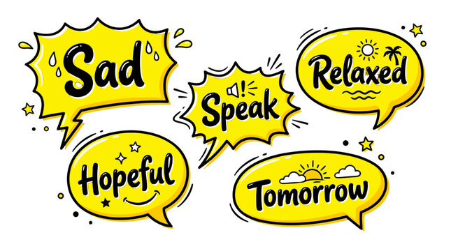 emotional speech bubbles with hopeful and sad words