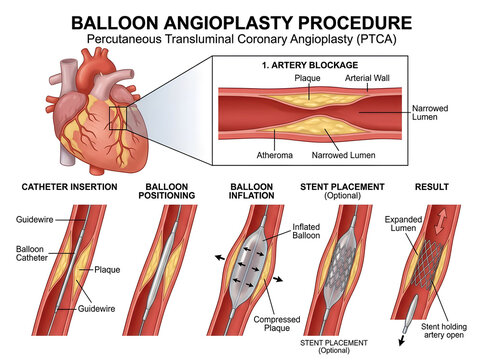 Balloon angioplasty procedure medical illustration isolated on white background