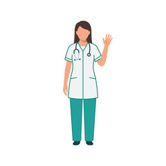 Fototapeta premium A friendly medical professional waves a hand in greeting gesture
