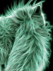 Naklejka premium Focus on the enormous bushy tail of an arctic fox surrounded by glowing textures against a dark backdrop