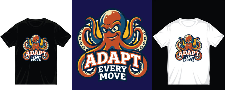 Octopus mascot vector template for apparel design showcasing clever cephalopod character for sports team logo or gaming emblem print with bold typography design elements.