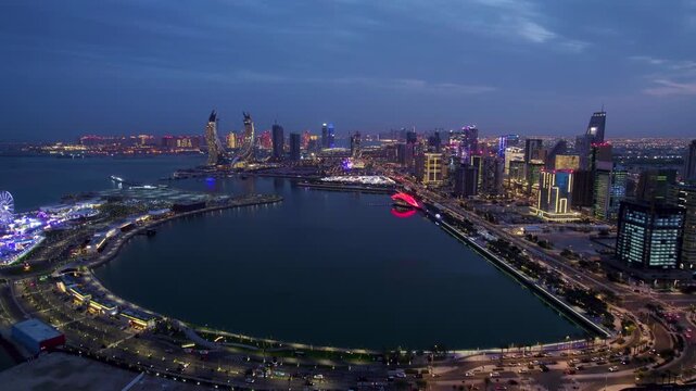 Qatar Lusail Marina Aerial View at Night