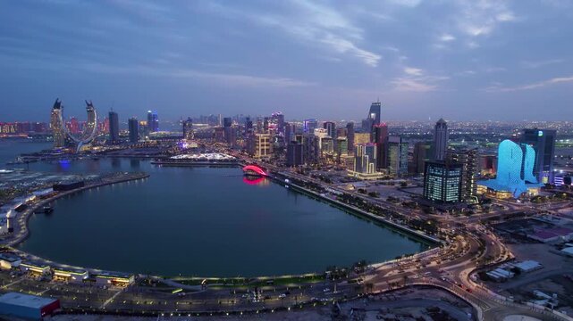 Qatar Lusail Marina Aerial View at Night