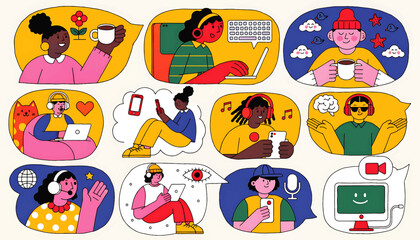 Fototapeta premium People using mobile phones and devices.