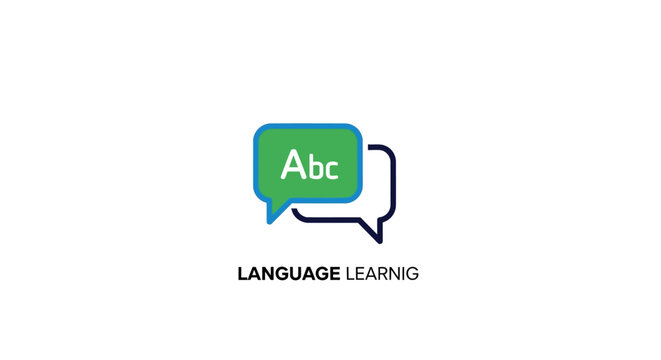 Language learning logo with speech bubbles.