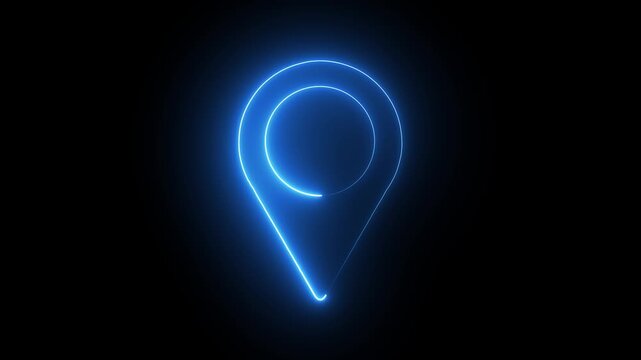 Abstract blue neon line sing location icon ,fast tracking map pin icon animation on black background.with 4k video animation.