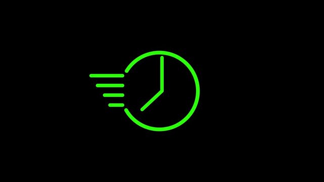 White clock on black background animation day time. Footage. Transparent background. Alpha channel.