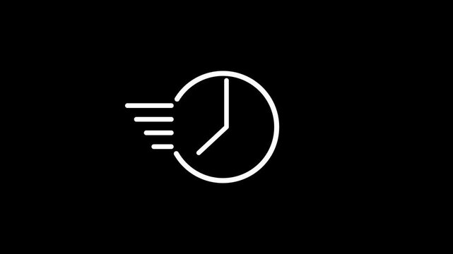 White clock on black background animation day time. Footage. Transparent background. Alpha channel.