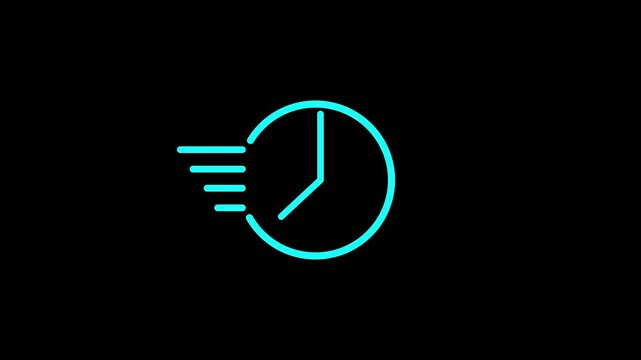 White clock on black background animation day time. Footage. Transparent background. Alpha channel.