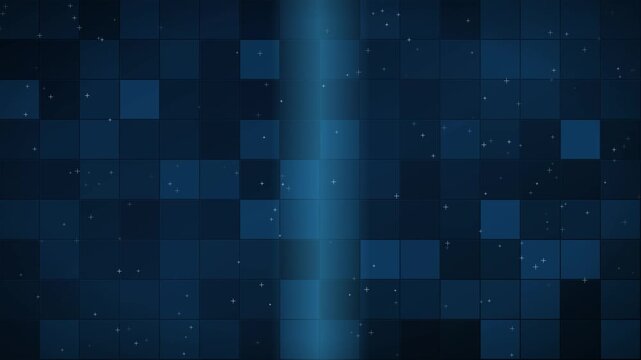 Abstract blue digital grid animation 4k background, with floating particles, and light sweep