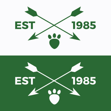 Est 1985 Pet Paw Crossed Arrows Vintage Logo Badge Design