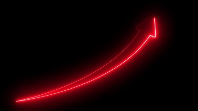 Abstract beautiful Red neon line arrow icon animation .on a black background.with 4k video,