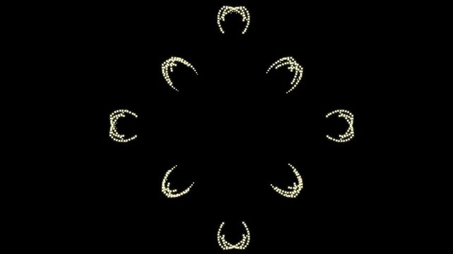Golden Starlight Trails Creating Enchanted Geometric Shapes, Sparkle Swirls Creating Ornamental Lights, Shining Golden Particle Ballets Forming Luxury Kaleidoscope Patterns, on Black Screen