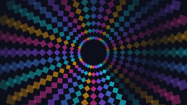 Abstract geometric motion animation 4k background, with rotating colorful, squares and radial, pattern