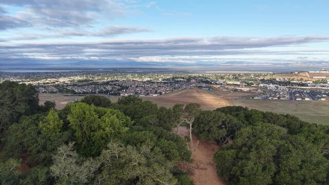 Aerial Vista Over American Canyon Town and San Pablo Bay, Napa County California, 4K