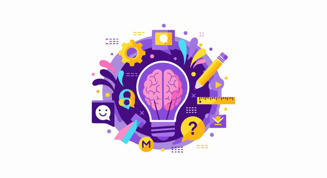 Creative Brain Lightbulb Vector Illustration: Concept for Innovation, Brainstorming, Problem Solving, and Strategic Thinking