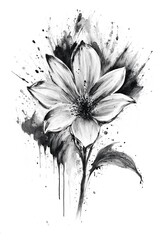 Obraz premium Black and White Floral Ink Splatter Art