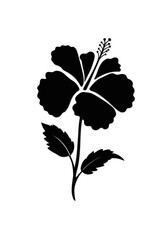 Naklejka premium Black Silhouette of a Hibiscus Flower with Leaves
