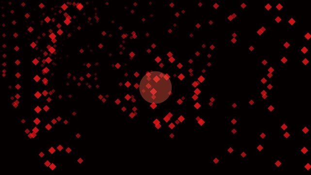 Abstract red diamond particles floating with central glowing circle motion animation 4k background
