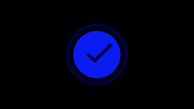 A clean minimalist check mark (tick mark) icon smoothly draws itself from left to right, followed by a subtle scale pop and soft glow pulse. The check mark appears 