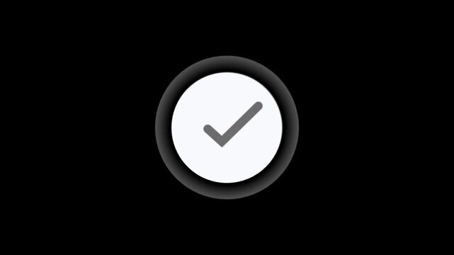 A clean minimalist check mark (tick mark) icon smoothly draws itself from left to right, followed by a subtle scale pop and soft glow pulse. The check mark appears 