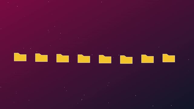 Animated row of yellow folders moving across digital animation 4k background, for data management, and computing concepts