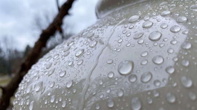 Water droplets on a surface, Close-up view, Rainy day
