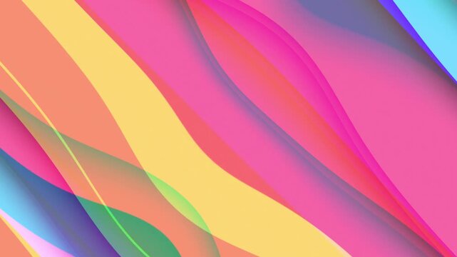 Colorful abstract background with layered wavy diagonal lines in bright vibrant colors. Dynamic flowing curved lines pattern animation. Full HD and looping background.