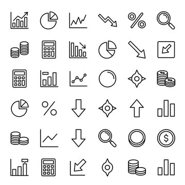 Data analysis and financial calculation icons.